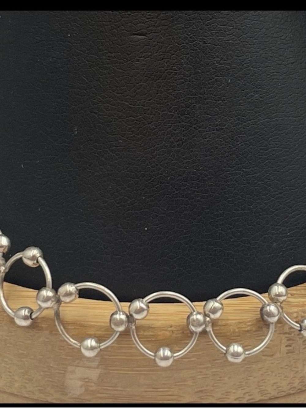 Sterling Circle Link Necklace with Polished Bead Accents - Silver
